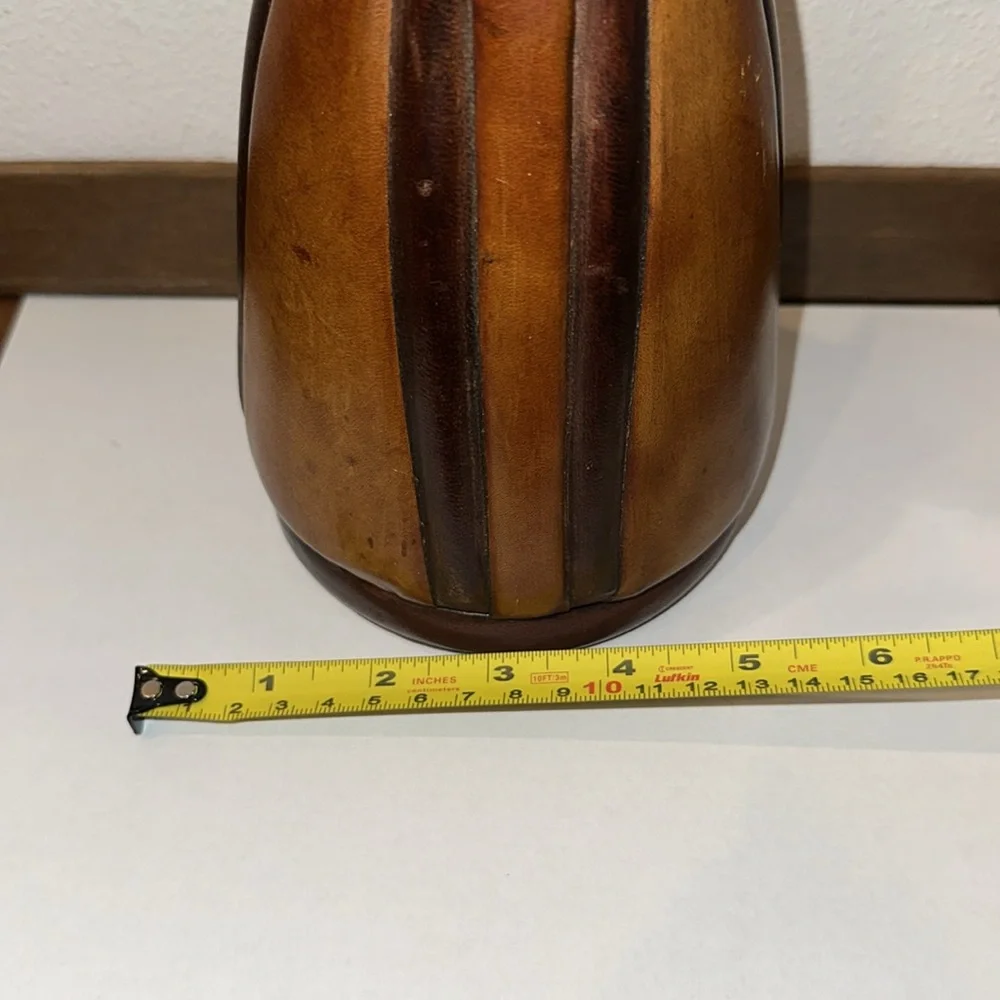 Wine Carafe Made in Italy VINTAGE Brown Leather Wrapped Green Glass 11.5”